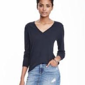 banana republic merino wool navy v neck sweater xs
